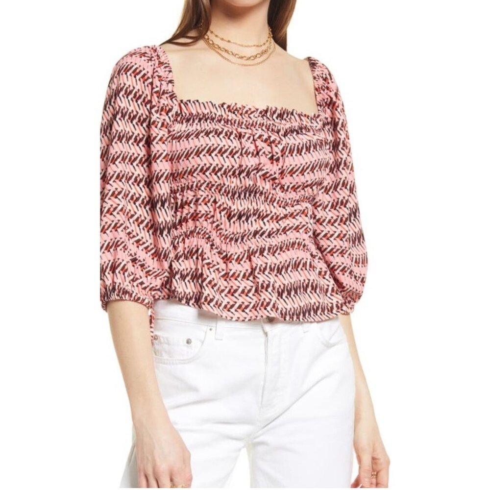 OPEN EDIT Women's NEW Shirring Detail‎ Square Neck Top | Size S